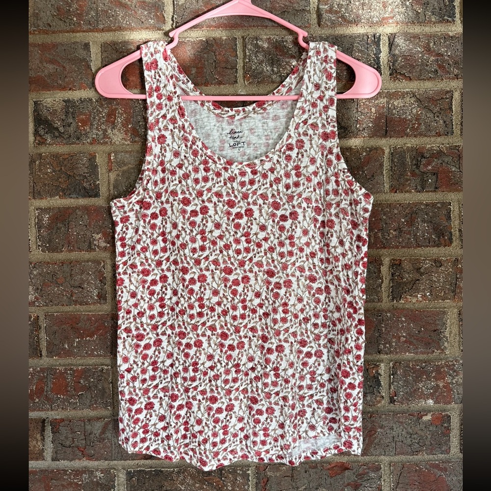 ANN TAYLOR LOFT Floral 100% Linen Tank Top Size S Cottagecore Summer